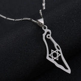 Stainless Steel Map Pendant Necklace Star of David