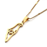 Stainless Steel Map Pendant Necklace Star of David