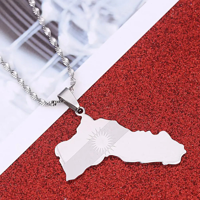 Stainless Steel Silver Kurdistan Map Pendant Necklaces Kurdish Map Charm Jewelry