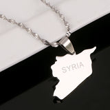 Stainless Steel Silver Syria Map Pendant Necklace Syrians Maps Jewelry