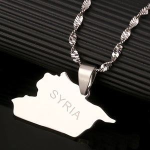 Stainless Steel Silver Syria Map Pendant Necklace Syrians Maps Jewelry