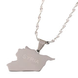 Stainless Steel Silver Syria Map Pendant Necklace Syrians Maps Jewelry