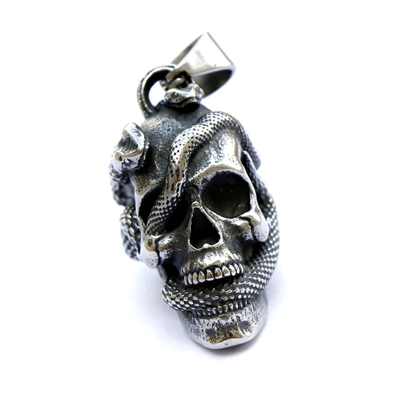 Stainless Steel Skull & Snake Necklace Halloween Personality Skull Pendant