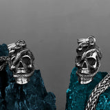 Stainless Steel Skull and Snake Necklace - Punk Neo-Gothic Sweater Chain