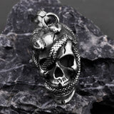 Stainless Steel Skull and Snake Necklace - Punk Neo-Gothic Sweater Chain