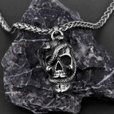 Stainless Steel Skull and Snake Necklace - Punk Neo-Gothic Sweater Chain