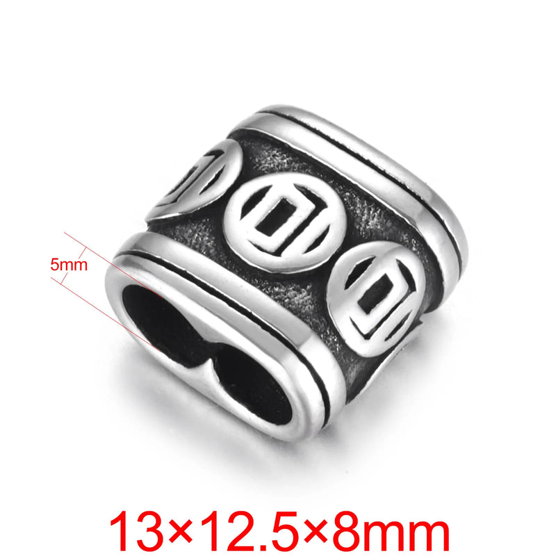 Stainless Steel Coin Patterned Slider Beads 5mm Double Hole