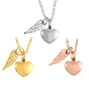 Heart Angel Wing Cremation Ash Urn Necklace Pendant