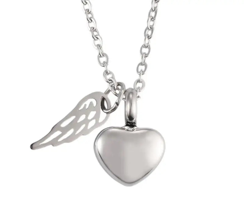 Heart Angel Wing Cremation Ash Urn Necklace Pendant