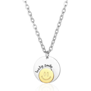 Stainless Steel Smiley Round Pendant Necklace Kids Jewelry Gift