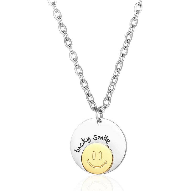 Stainless Steel Smiley Round Pendant Necklace Kids Jewelry Gift