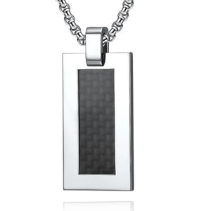Stainless Steel Carbon Fiber Dog Tag Necklace 24 Inch