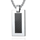 Stainless Steel Carbon Fiber Dog Tag Necklace 24 Inch
