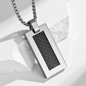 Stainless Steel Carbon Fiber Dog Tag Necklace 24 Inch