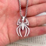 Stainless Steel Spider Drop Necklace Gothic Charm Pendant Chain