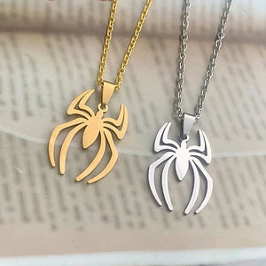 Stainless Steel Spider Drop Necklace Gothic Charm Pendant Chain