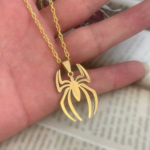 Stainless Steel Spider Drop Necklace Gothic Charm Pendant Chain