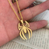 Stainless Steel Spider Drop Necklace Gothic Charm Pendant Chain