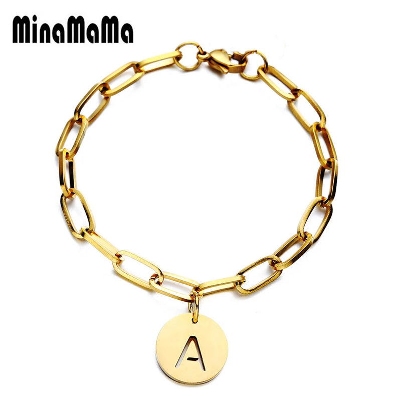 Stainless Steel Square Initial Letter Charm Bracelet Name Jewelry