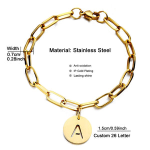 Stainless Steel Square Initial Letter Charm Bracelet Name Jewelry