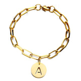 Stainless Steel Square Initial Letter Charm Bracelet Name Jewelry