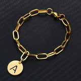 Stainless Steel Square Initial Letter Charm Bracelet Name Jewelry
