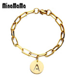 Stainless Steel Square Initial Letter Charm Bracelet Name Jewelry