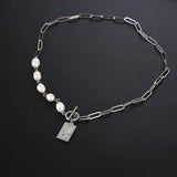 Stainless Steel Square Queen of Egypt Pearl Pendant Necklace