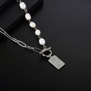 Stainless Steel Square Queen of Egypt Pearl Pendant Necklace