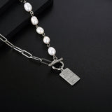 Stainless Steel Square Queen of Egypt Pearl Pendant Necklace