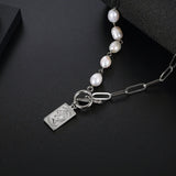 Stainless Steel Square Queen of Egypt Pearl Pendant Necklace
