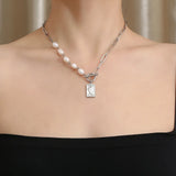 Stainless Steel Square Queen of Egypt Pearl Pendant Necklace