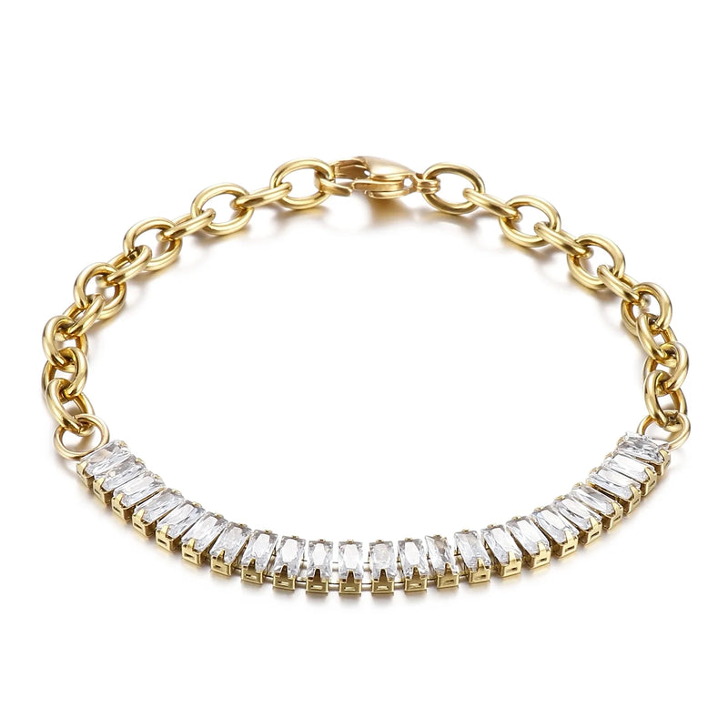 Square Zircon Bracelet Stainless Steel for Women