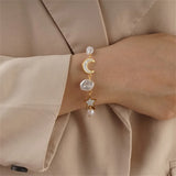 Stainless Steel Star Moon Bracelet Zircon Pearl Chain Party Jewelry