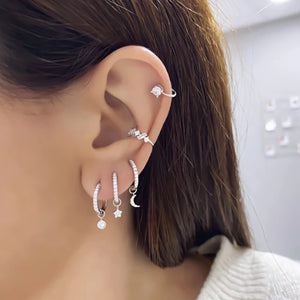 Stainless Steel Star Moon Heart Pendant Earrings