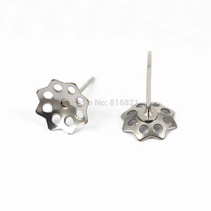 Stainless Steel Stud Earrings Findings 6mm 8mm 9mm Flower Caps