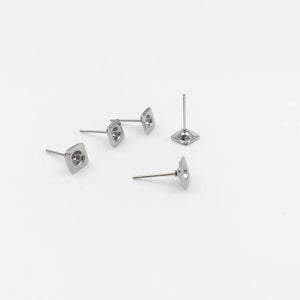Steel Stud Earrings 6mm Square Bezel for 3mm Rhinestone Bases DIY Crafts