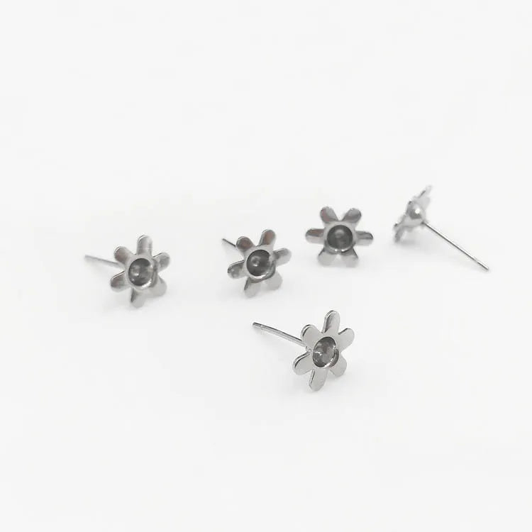 8mm Sun Flower Stud Earrings Findings for 3mm Rhinestone Bases DIY Crafts