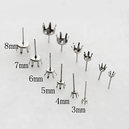 Stainless Steel Stud Earrings Settings with 6 Prongs Pins