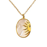 Stainless Steel Sun Pendant Necklace Natural Shell Round Collar Jewelry