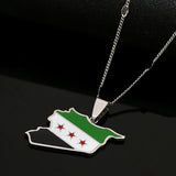 Syria Map Flag Pendant Necklace Stainless Steel Women Jewelry