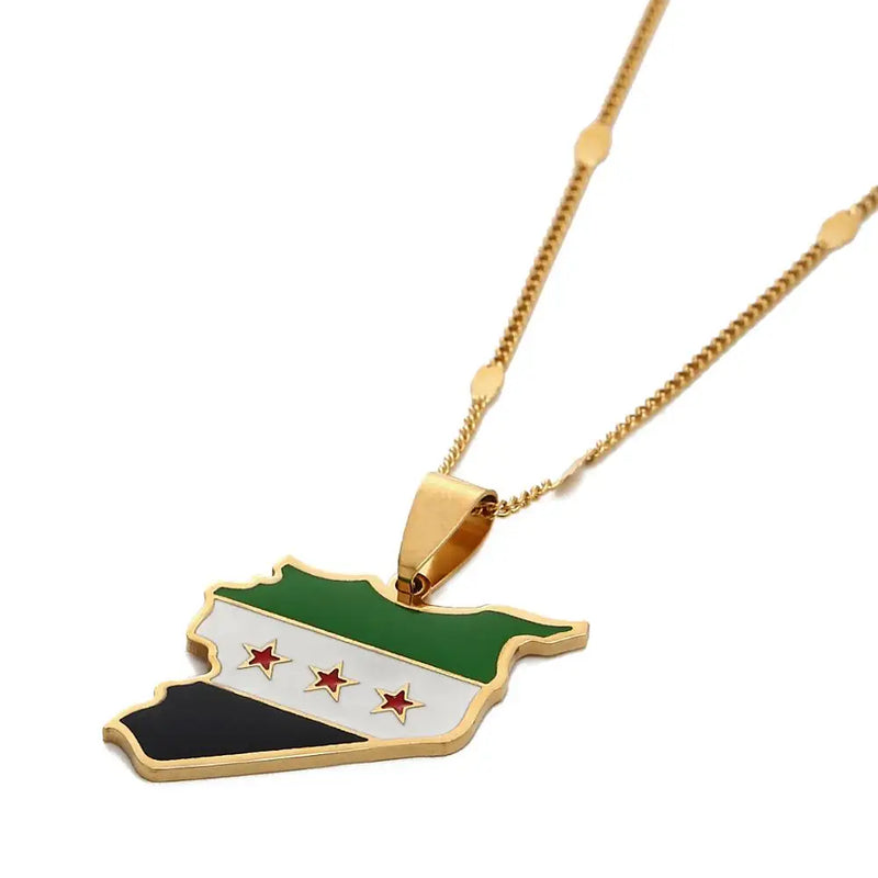 Stainless Steel Syria Map Flag Pendant Necklace Syrians Map Women Charm Jewelry