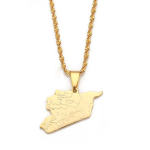 Stainless Steel Syria Map Flag Pendant Necklaces Syrians Jewelry