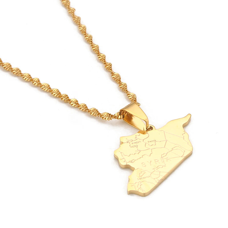 Stainless Steel Syria Map Flag Pendant Necklaces Syrians Jewelry
