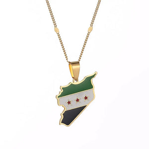 Stainless Steel Syria Map Flag Pendant Necklaces Syrians Map Jewelry