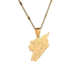 Stainless Steel Syria Map Flag Pendant Necklaces Syrians Map Jewelry