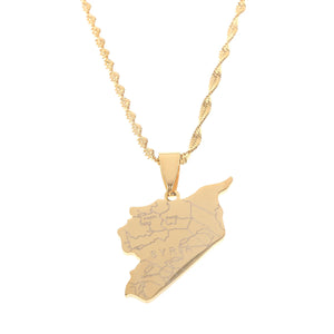 Syria Map Flag Pendant Necklace Syrians Jewelry