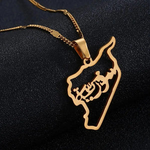 Stainless Steel Syria Map Pendant Necklace