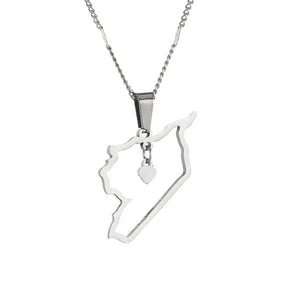 Syria Map Stainless Steel Necklace Heart Jewelry