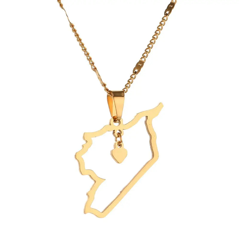 Syria Map Stainless Steel Necklace Heart Jewelry